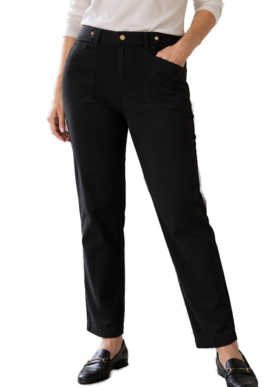Joan Rivers Straight Leg Pants Size 20 Black Stretch Twill High Rise Ankle Pants